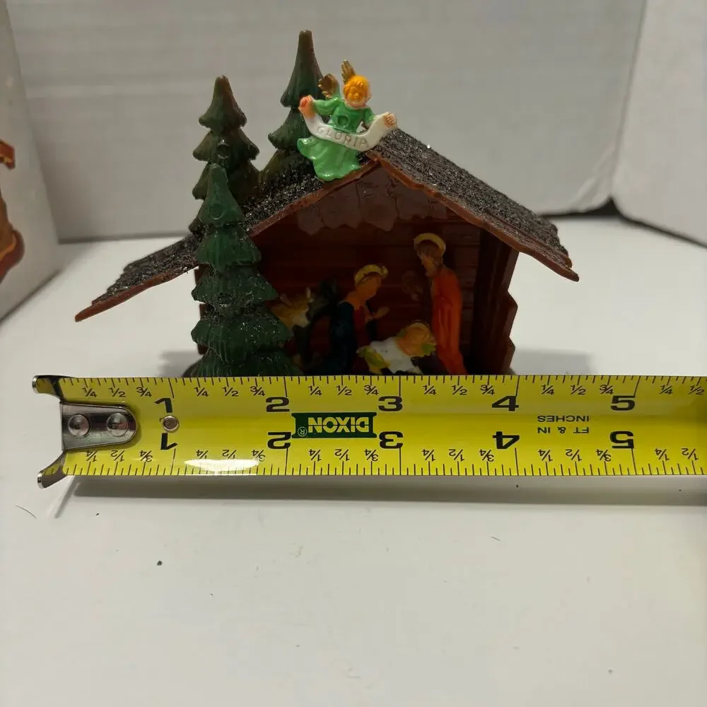 Vtg Mini Plastic Nativity Scene in Box Mid Century Hong Kong Christmas Manger